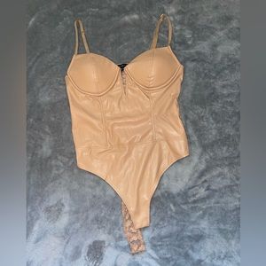 Nude Leather Lace Bodysuit Medium